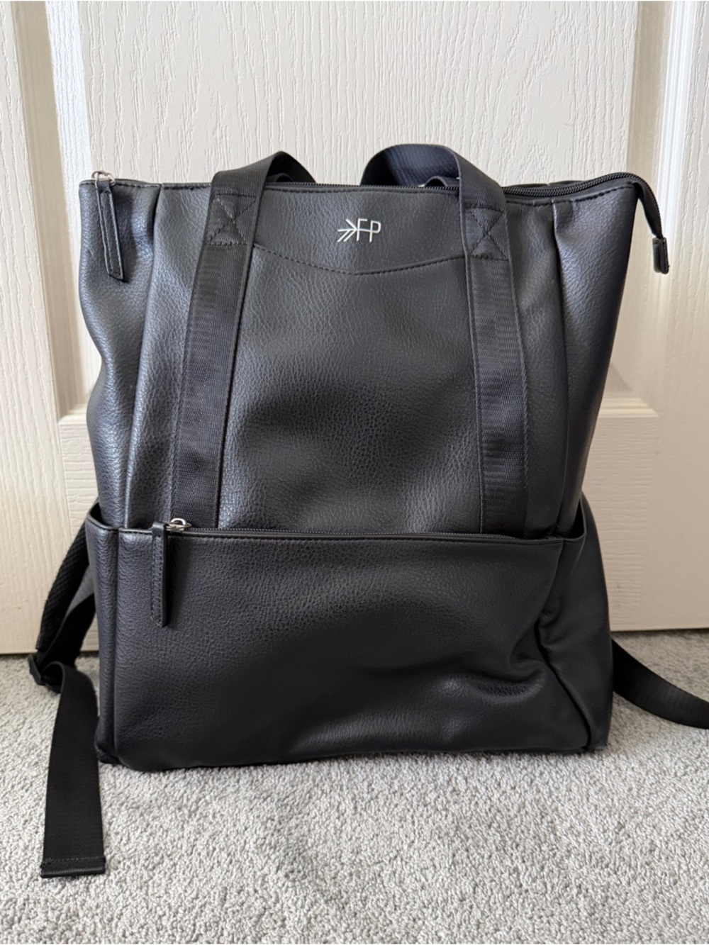 Freshly Picked Black Faux Leather baby Diaper bag